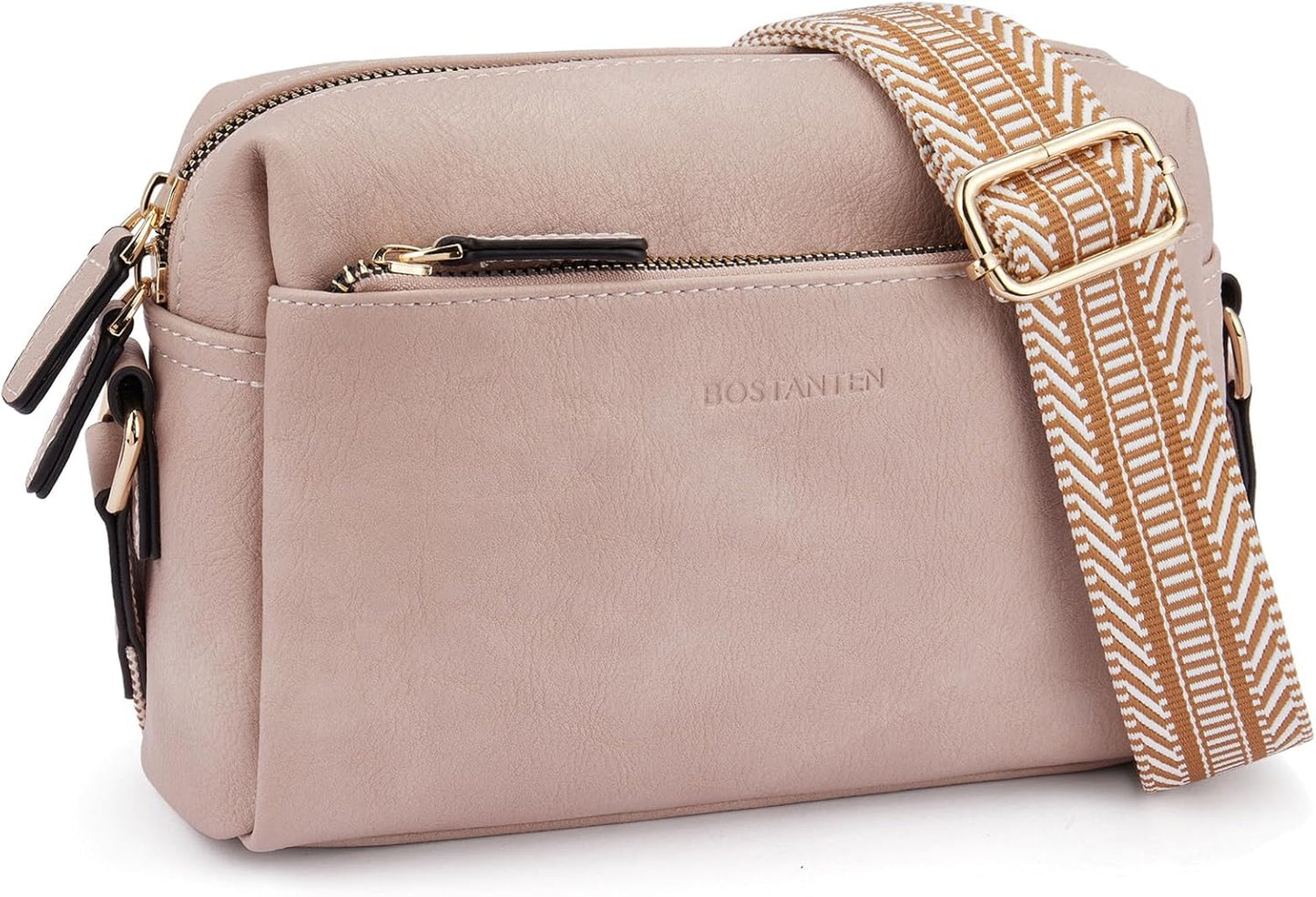 BOSTANTEN Small Crossbody Purse with Triple Zip Design for Women