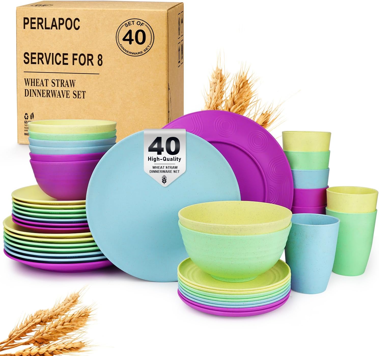 Kitchen Wheat Straw Dinnerware Set for 8 - Unbreakable Plates
