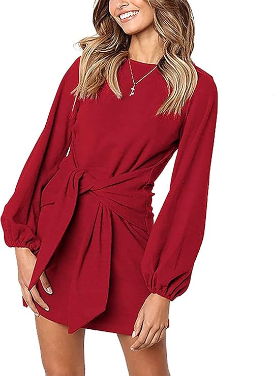 PRETTYGARDEN Women's Elegant Long Lantern Sleeve Short Dress