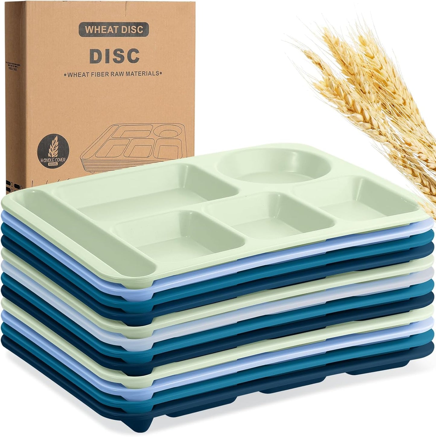 Large Divided Plates 14in Unbreakable Wheat Straw Trays Set