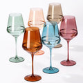 Colored Wine Glasses Set of 6 - Handblown 17oz Colorful Stemware