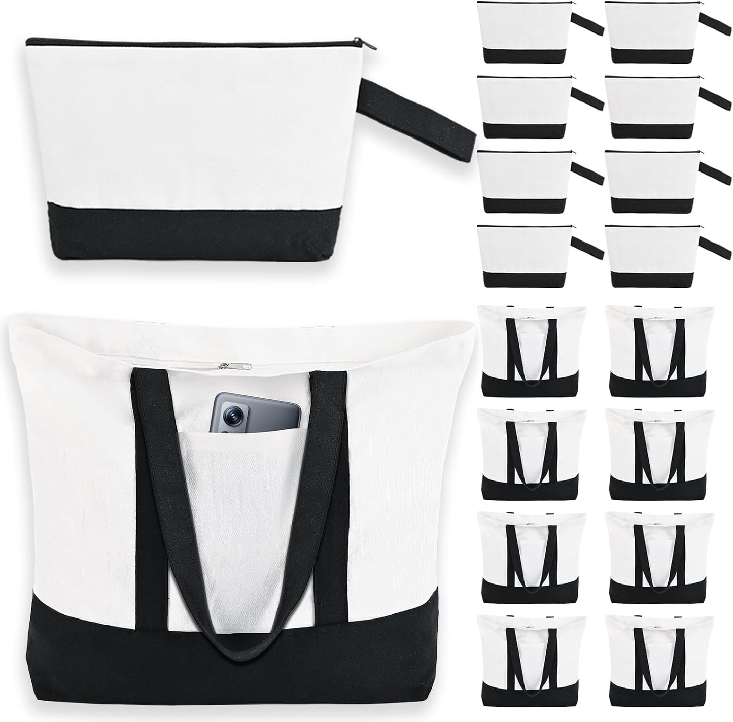 16 Pcs Canvas Tote Bags Bulk Set for Grocery and Travel Needs