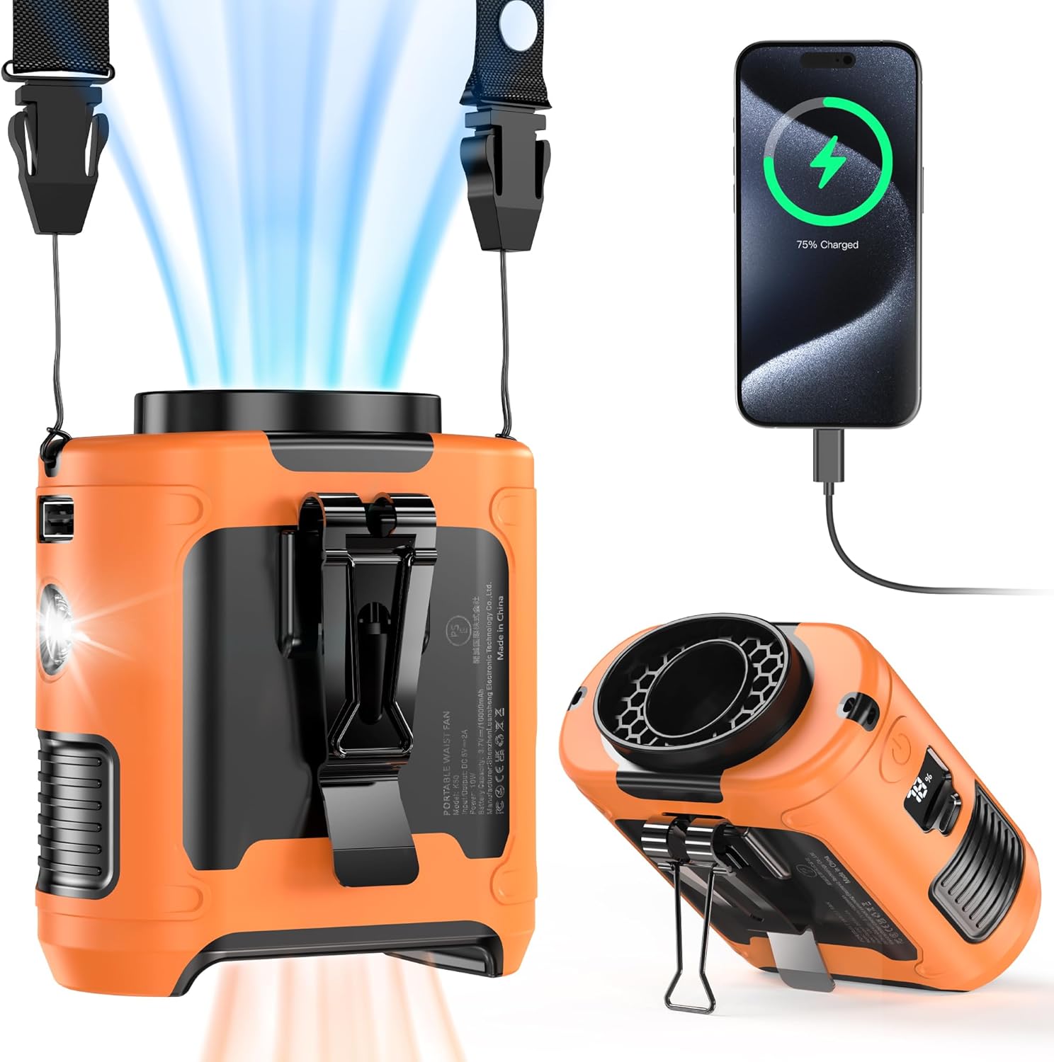 COMLIFE 10000mAh Waist Clip Fan - Hands-free Cooling