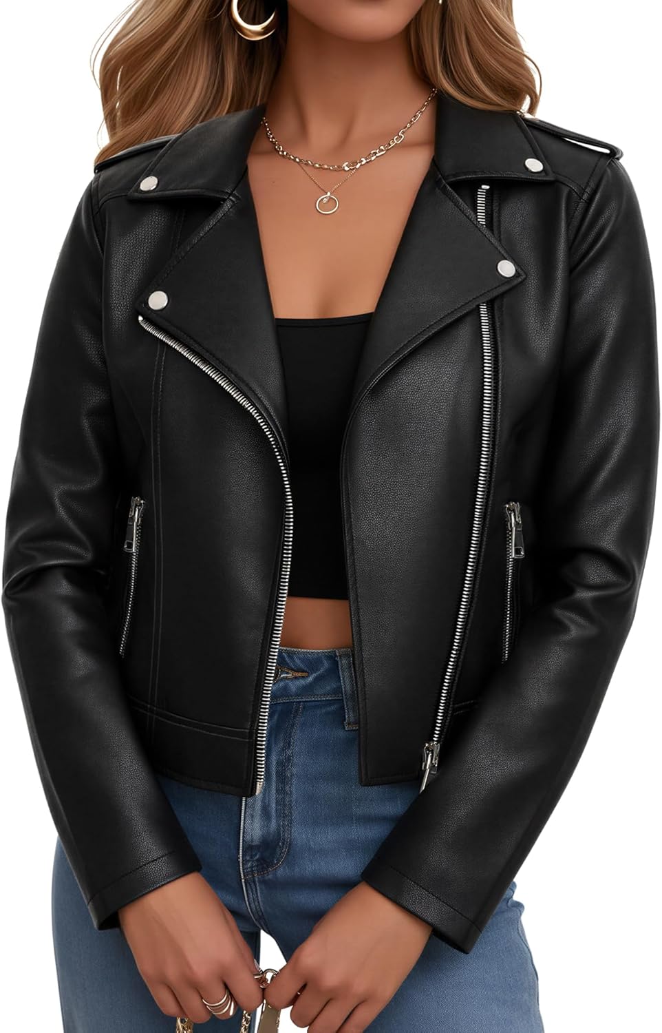 Women Leather Jacket Faux Cropped Coat for Edgy Vintage Style
