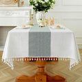 Laolitou Rectangle Tablecloth Green Stripe 55x120 in - Rustic