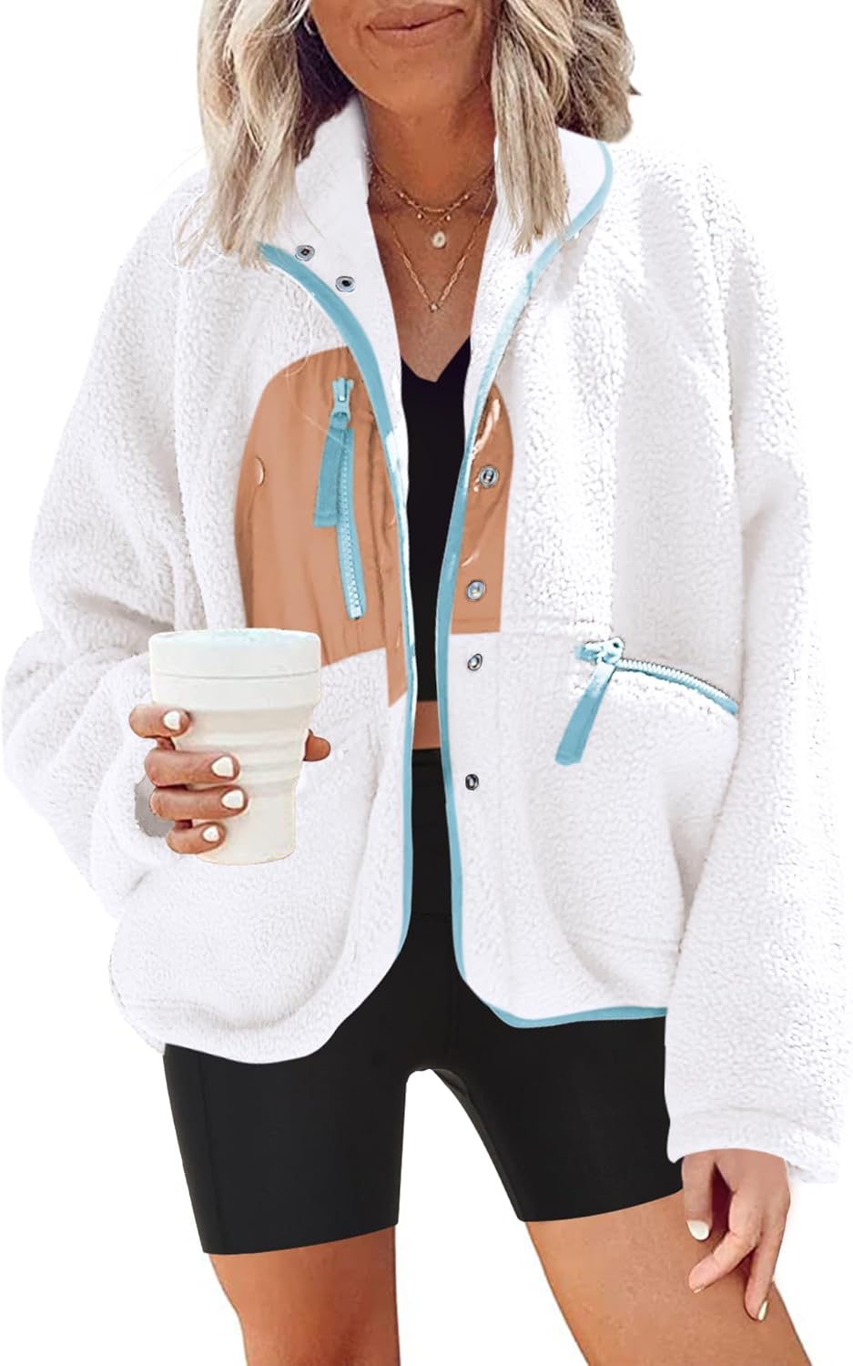 Nirovien Womens Fuzzy Fleece Jacket for Casual Winter Wear