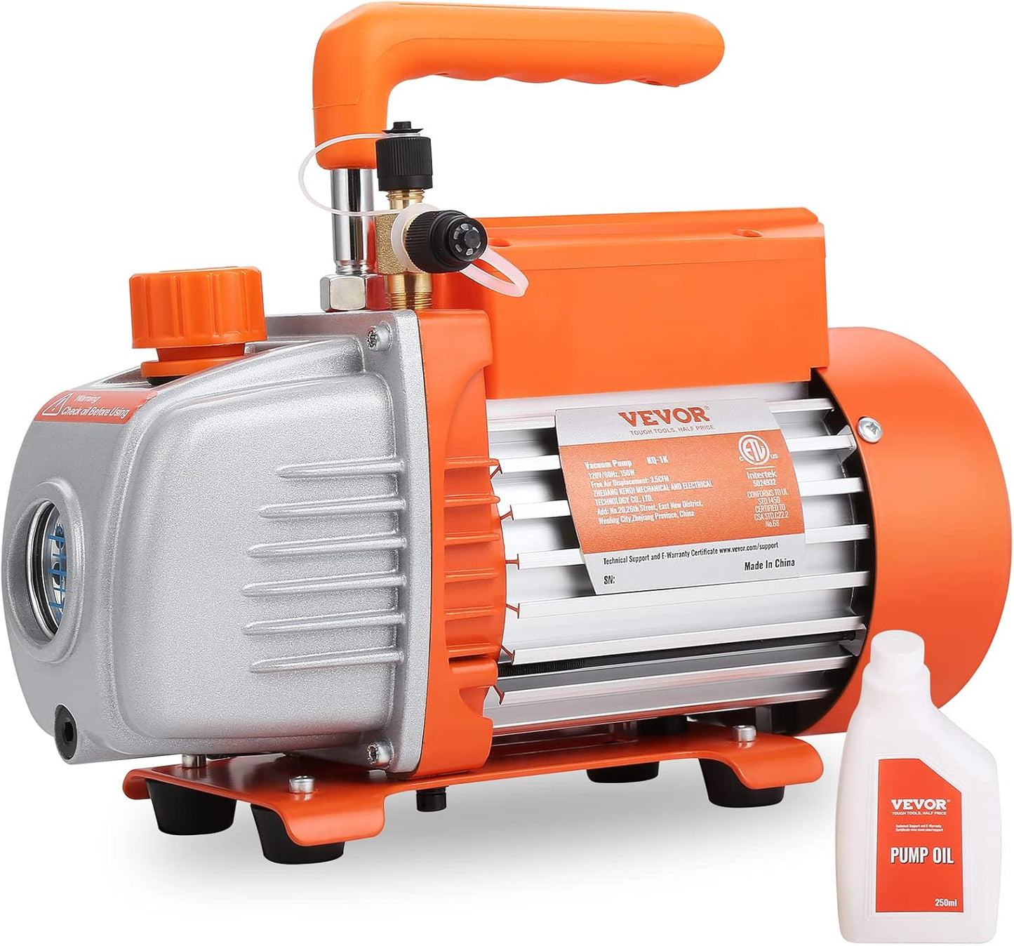 VEVOR 1/5 HP Single Stage Vacuum Pump for HVAC and Refrigeration