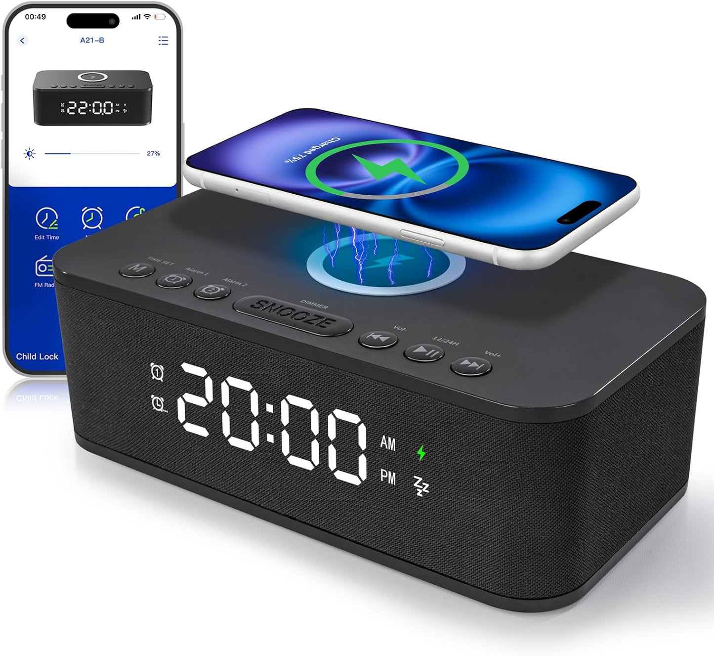Fansbe Direct Dual Alarm Clock Radio with Bluetooth & More