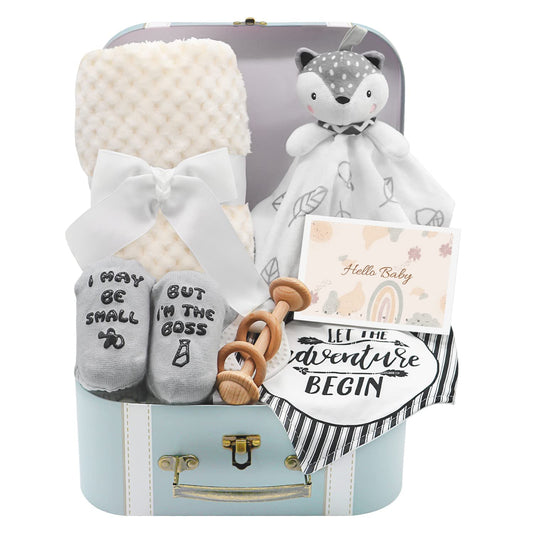 Unique Baby Shower Gifts Basket for Newborns with Blanket & Rattle