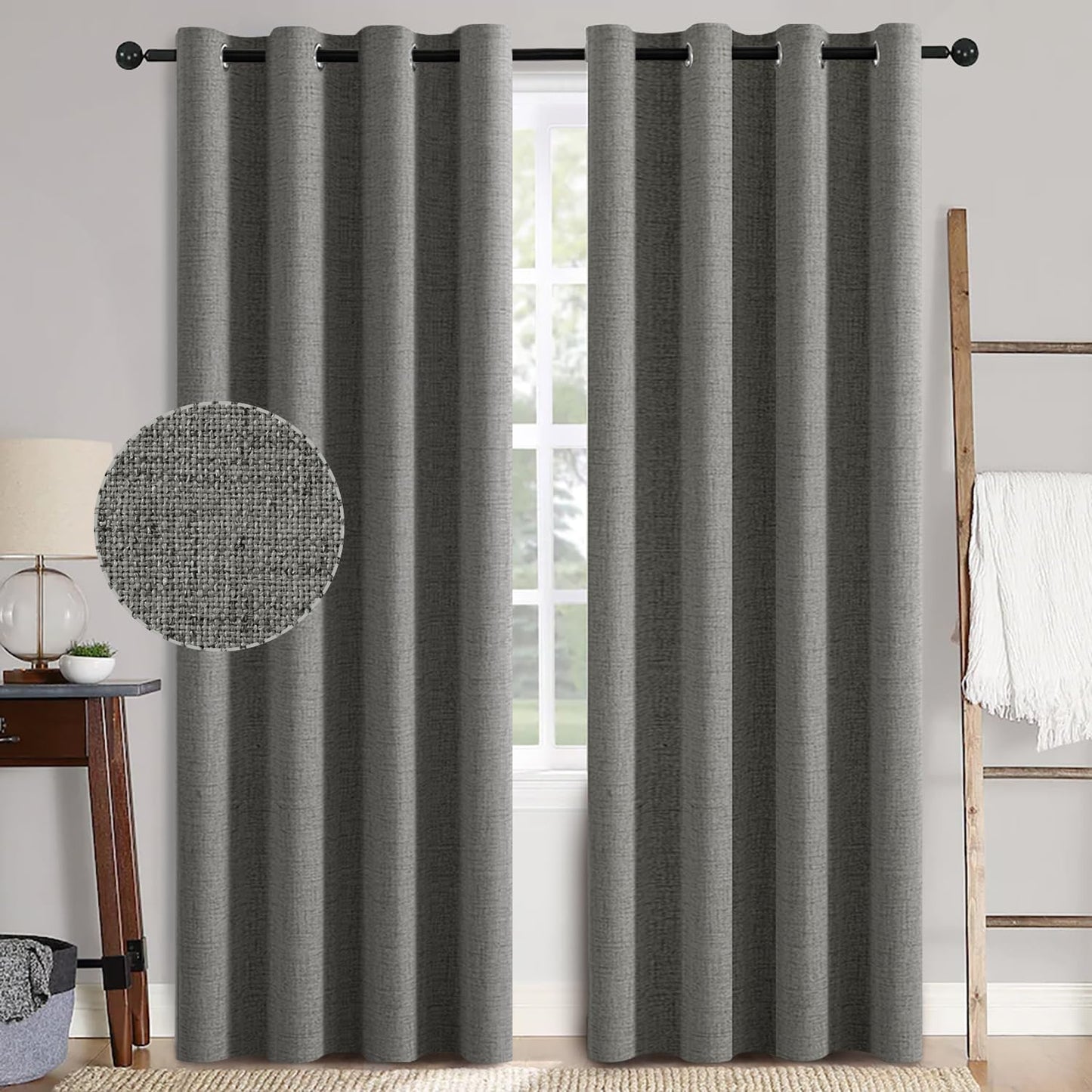 MIULEE Linen Texture Blackout Curtains for Bedroom 52x84 Inch