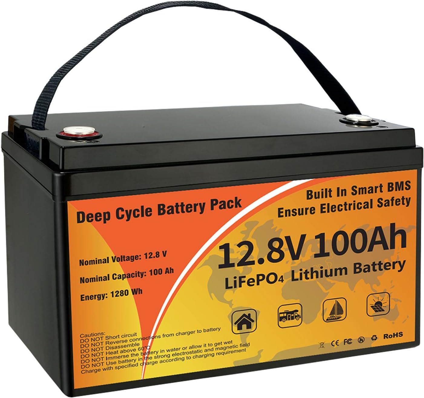 12V 100Ah LiFePO4 Lithium Battery with Smart BMS for RVs