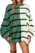 Womens Striped Color Block Pullover Sweater - Lightweight Crew
