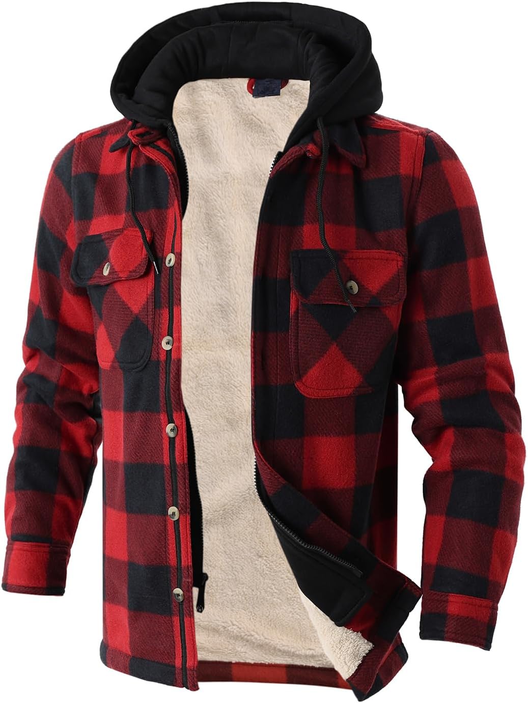Heavy Thick Flannel Plaid Jacket for Men - Warm Sherpa Hoodie
