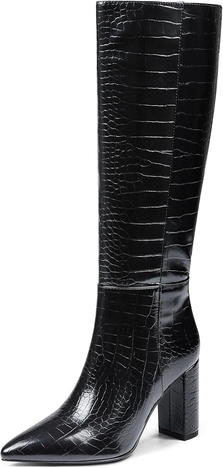 Knee High Boots for Women with Chunky Heel and Wide Calf