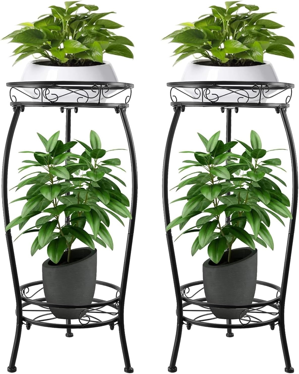 Stylish 2-Pack 2-Tier Metal Plant Stands for Indoor Outdoor Use