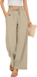Women Flowy Pants Drawstring Waist Wide Leg Palazzo - Lightweight 's