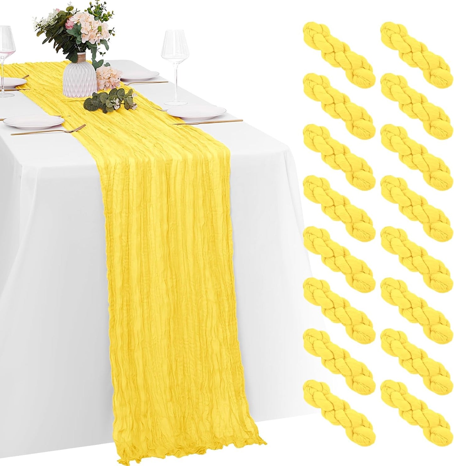 16 Pack Lemon Yellow Cheesecloth Table Runners for Events