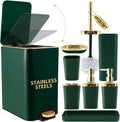 Bathroom Set 8 Piece Green and Gold Bathroom Accessories Set - Elegant