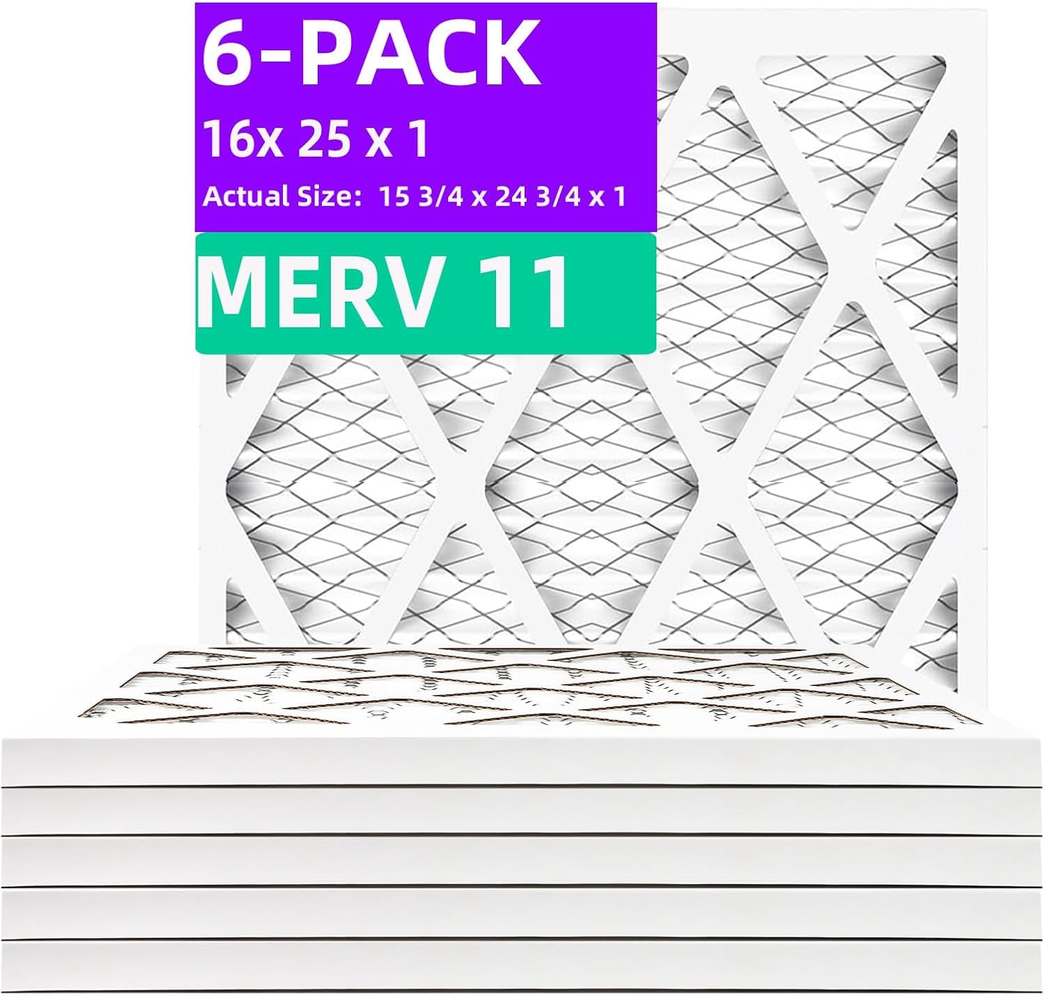 16x25x1 MERV 11 Pleated Air Filter for HVAC Systems