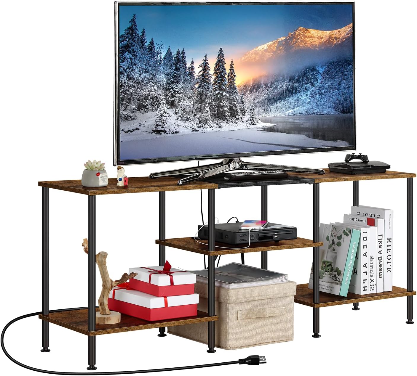Rustic Brown TV Stand with Power Outlets
