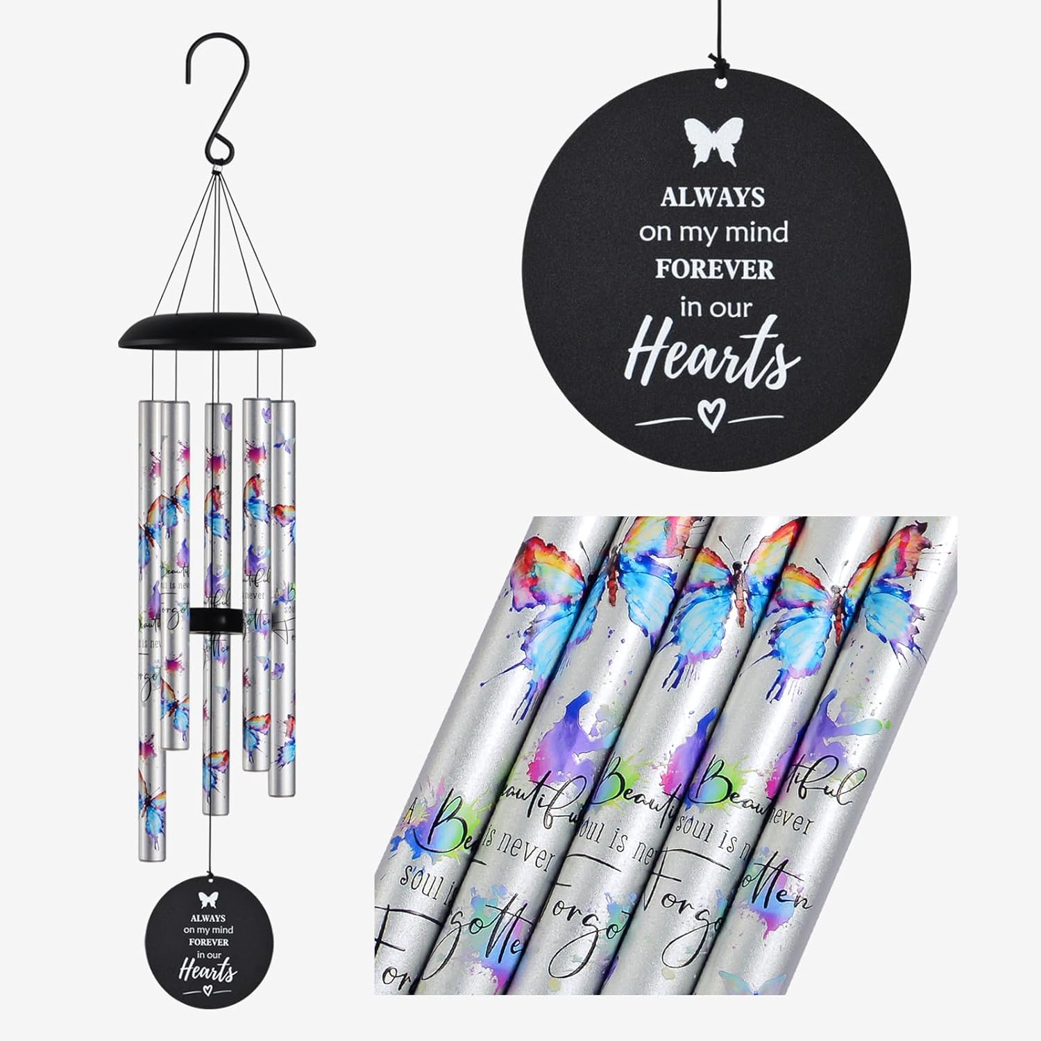 Butterfly Watercolor Memorial Wind Chimes for Loved Ones