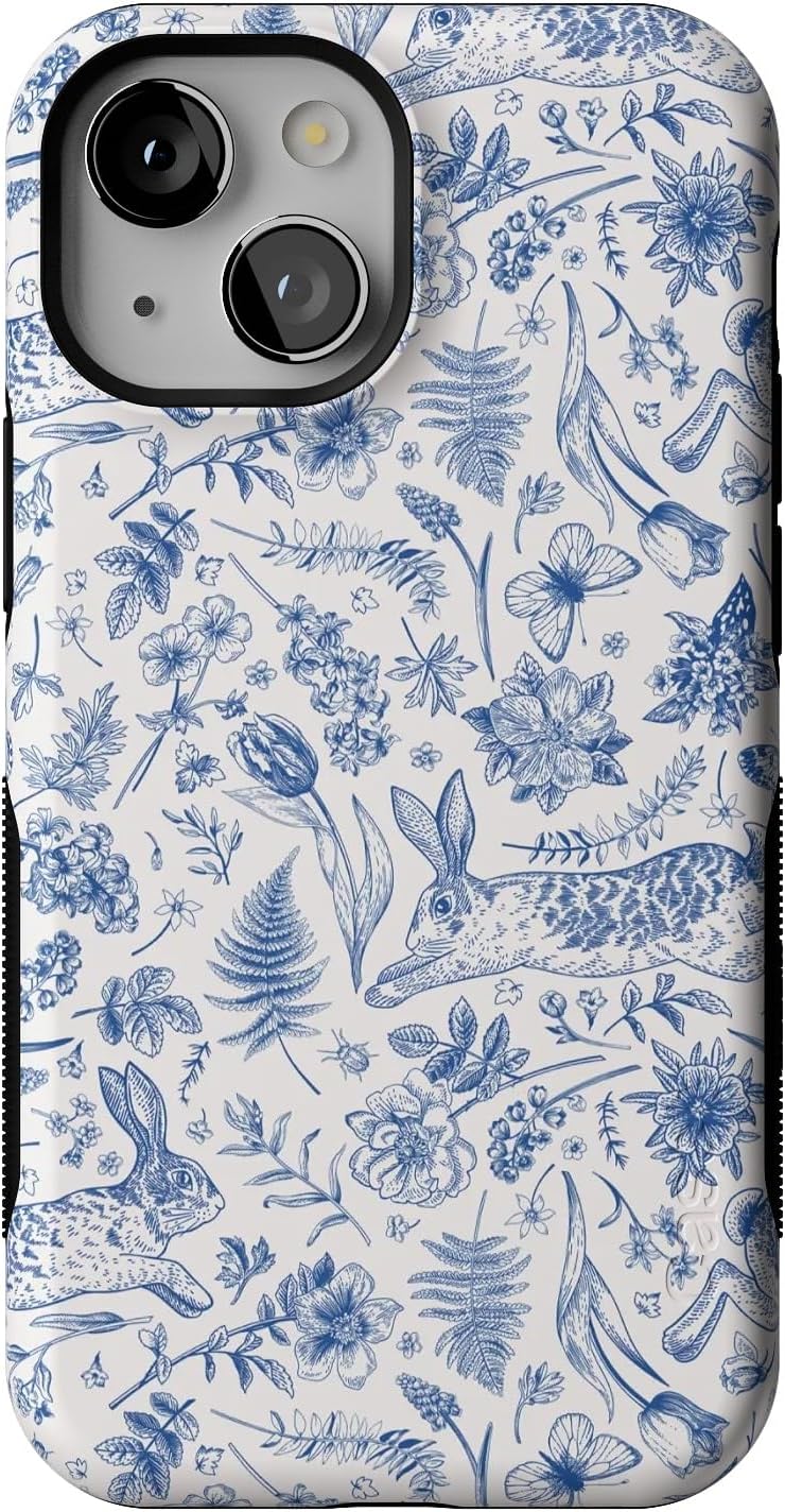 Bold Protective iPhone 13 Mini Case with Bunny Toile Design