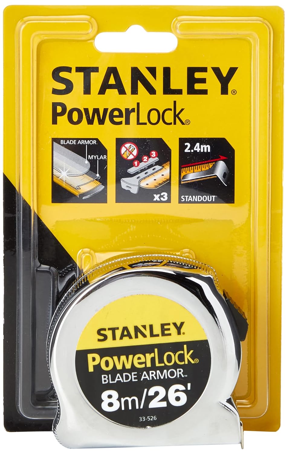 Stanley Powerlock Rule Blade Armor 8M/26Ft for Precision Measuring