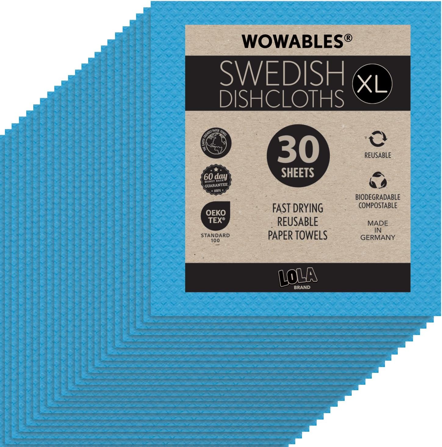 LOLA Wowables XL Swedish Dishcloths for Eco-Friendly Cleaning