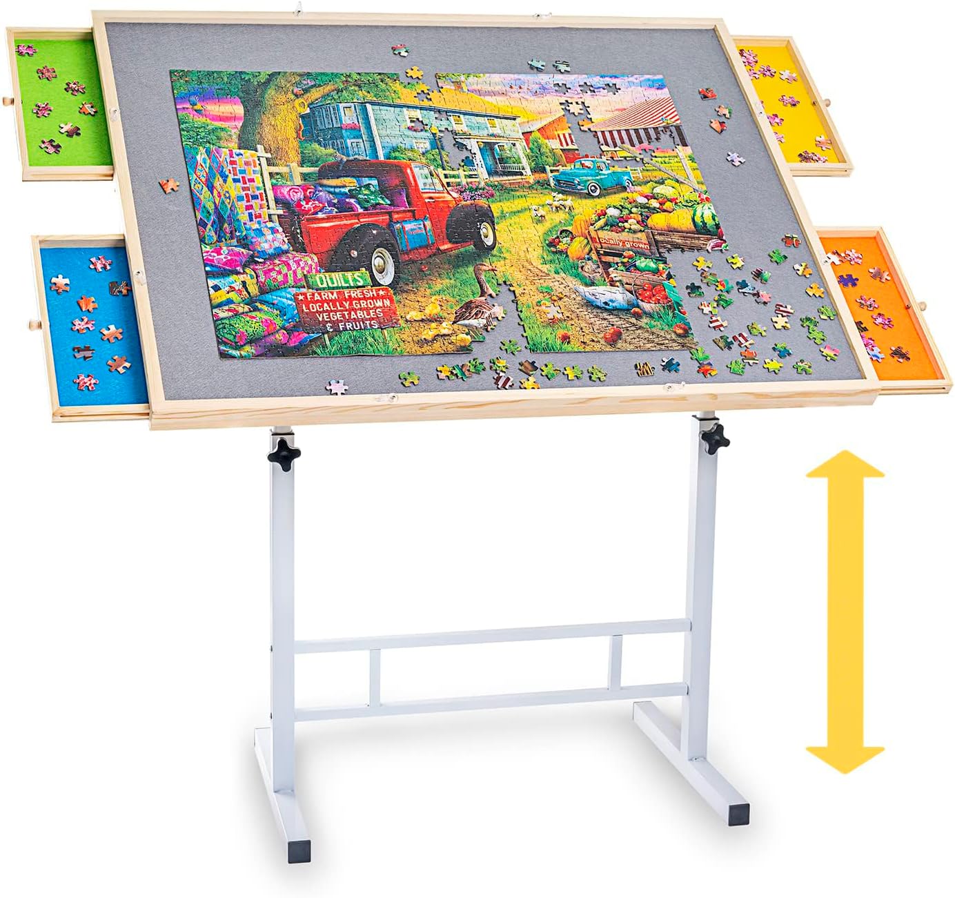 Adjustable Puzzle Table with Drawers for 1500 Piece Puzzles