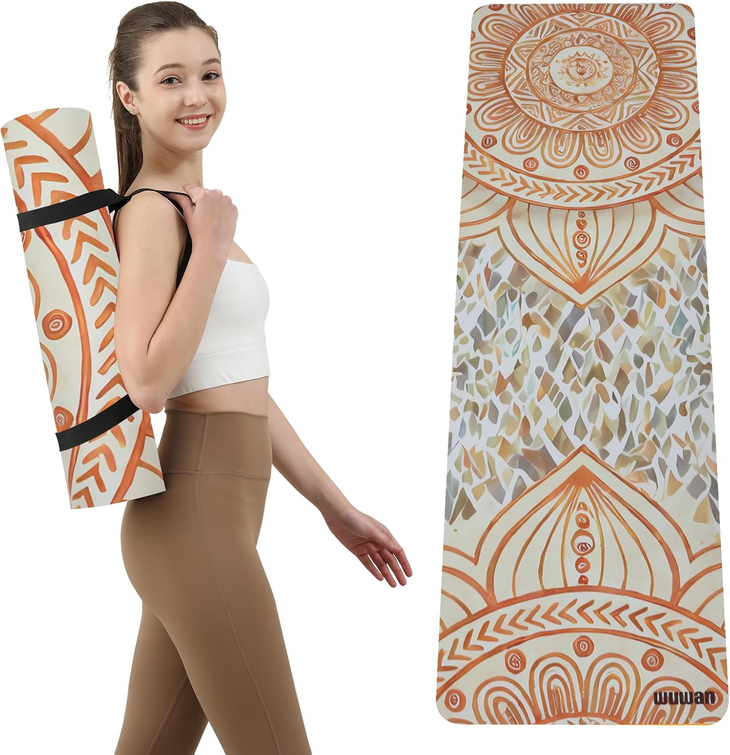 WUWAN Printed Yoga Mat: Non-Slip 6mm Thick Comfort with Carrying Strap