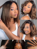 Ombre Chestnut Brown Yaki Straight Bob Wig with Invisible Knots