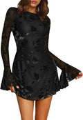 Women Floral Wedding Guest Dress Fall 2025 - Elegant Mini Long Sleeve