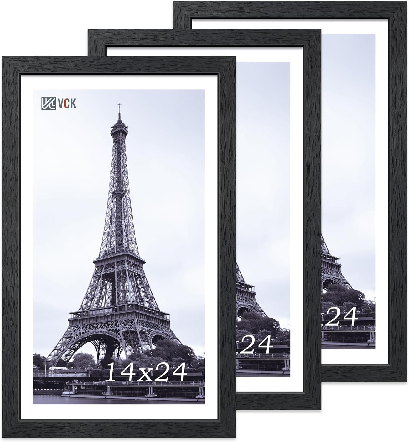 VCK 14x24 Picture Frame Set of 3, Elegant Black Wood Frames