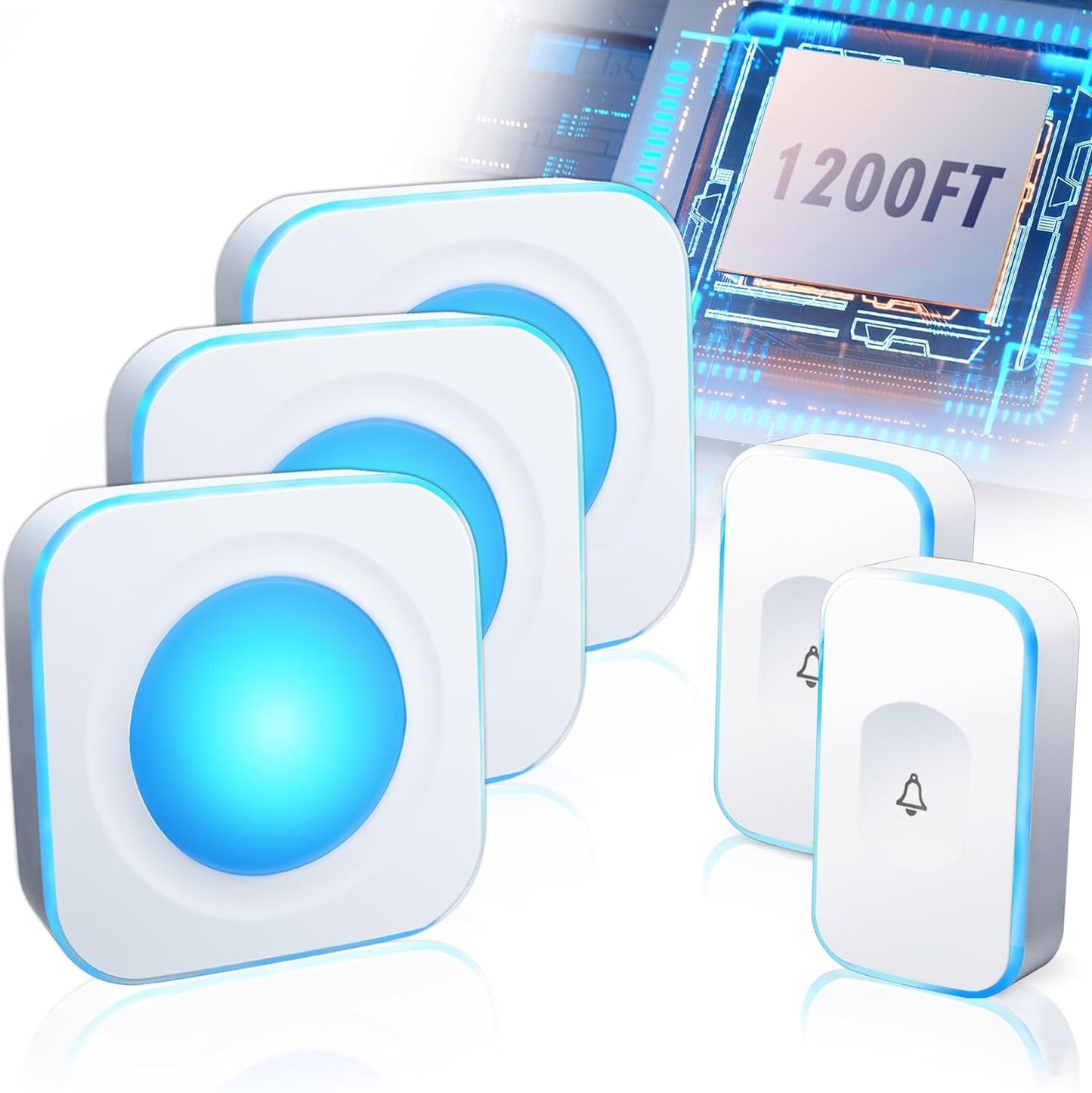 Flashing Light Wireless Doorbell Set - 1200Ft Range, 36 Ringtones - FUHONGRUI