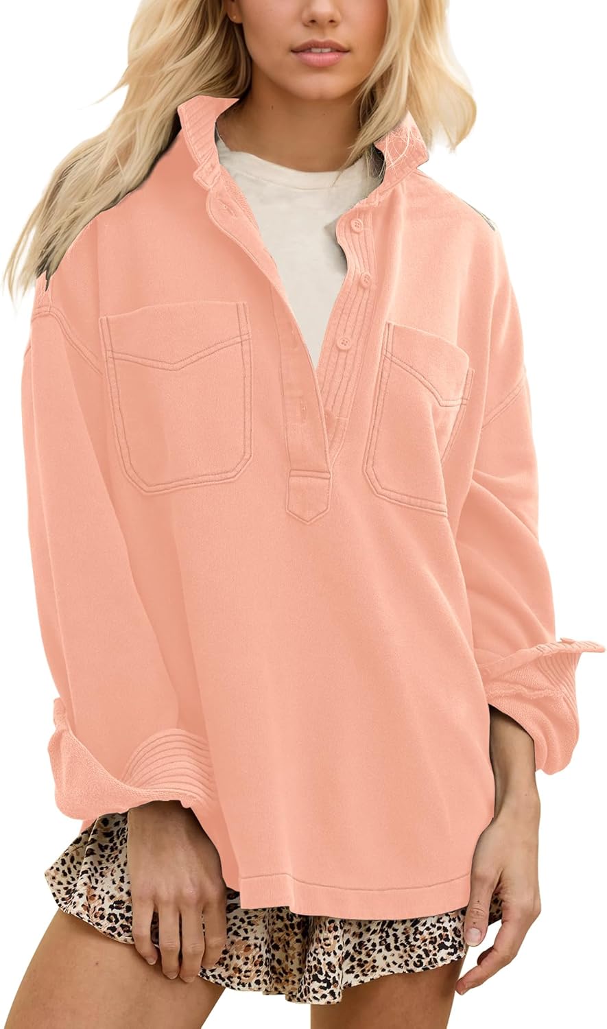 Locachy Women's Casual Oversized Polo Neck Sweatshirt for Style