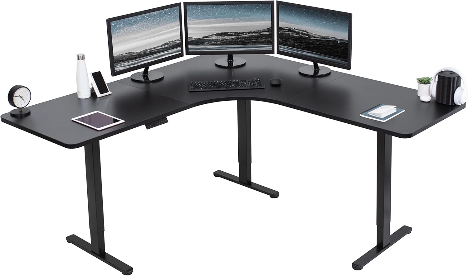 VIVO Electric Height Adjustable Curved Corner Stand Up Desk