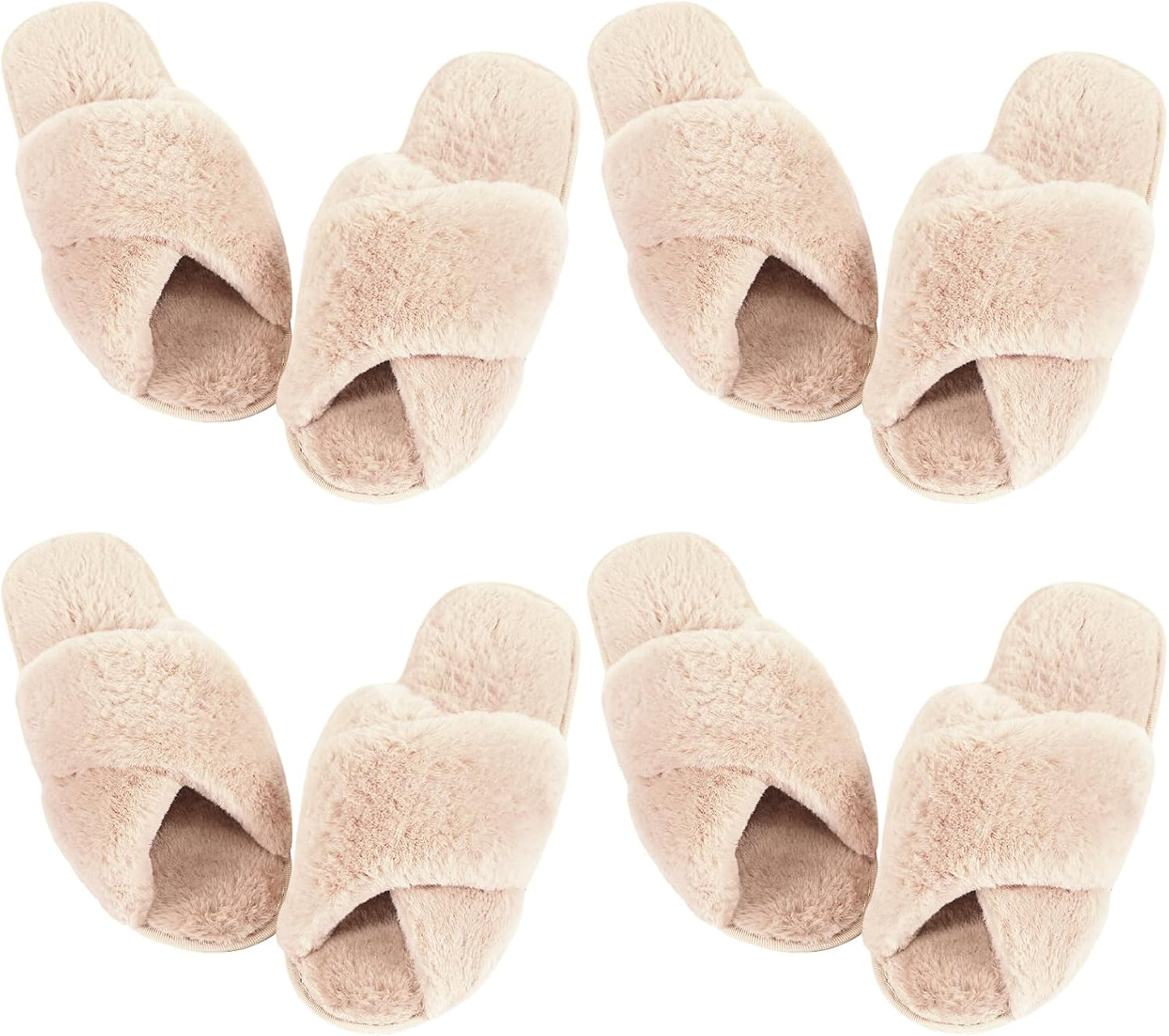 Fuzzy Slippers for Women - Cozy Open Toe Cross Band Design
