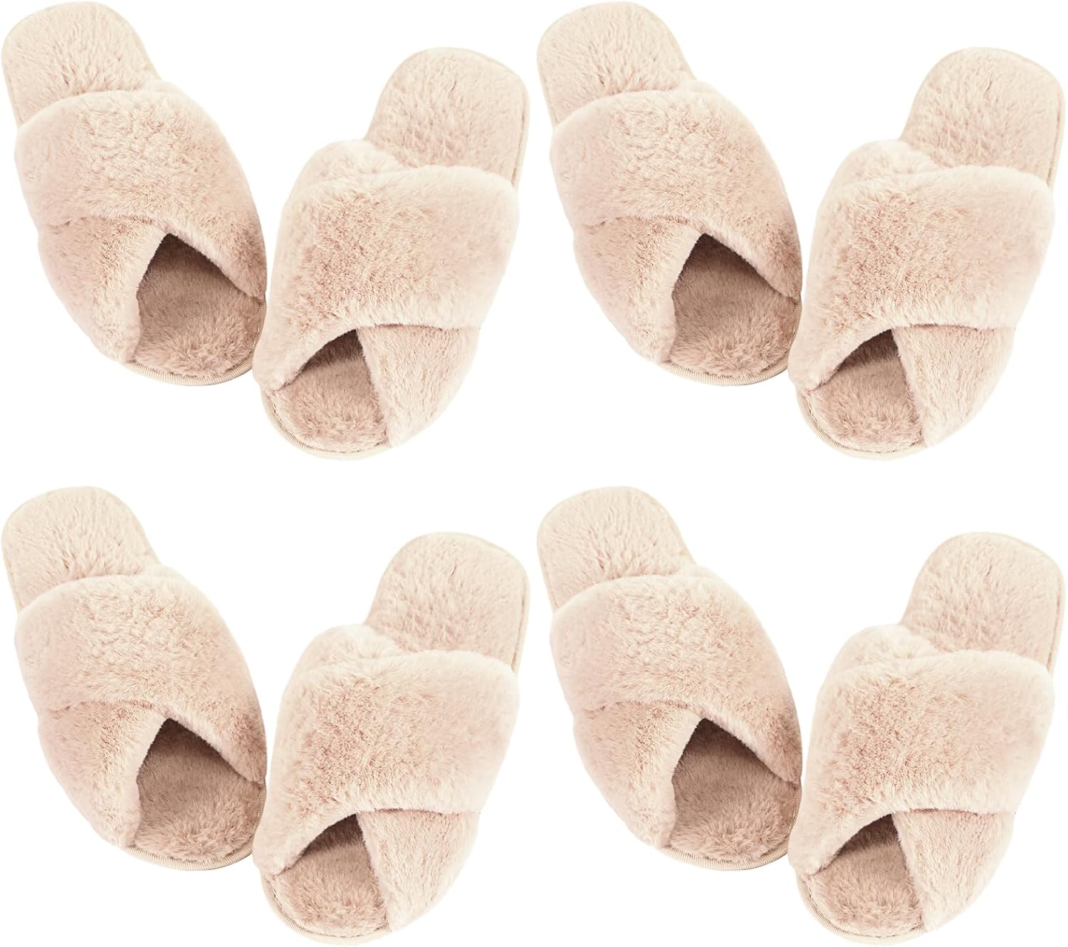 Fuzzy Slippers for Women - Cozy Open Toe Cross Band Design