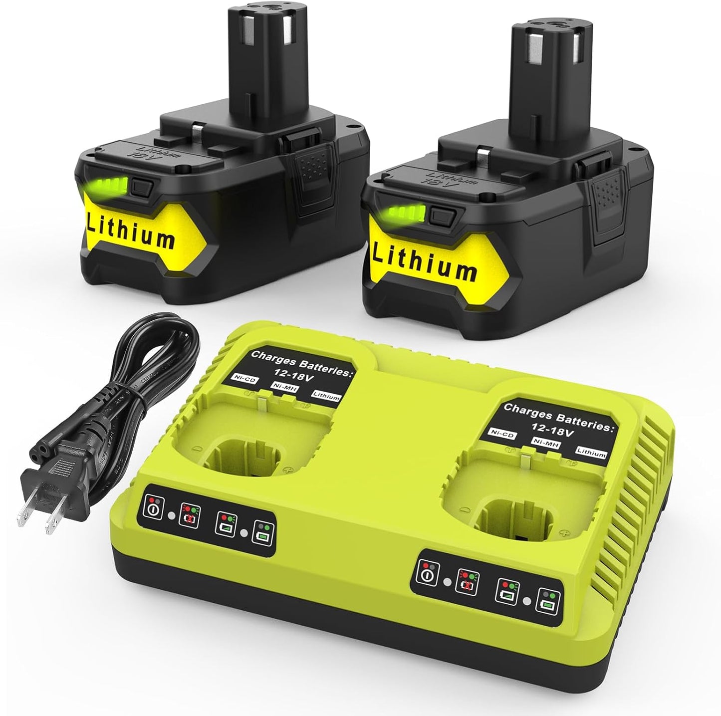 Energup 2Pack 18V P108 Replacement Battery and Charger Set