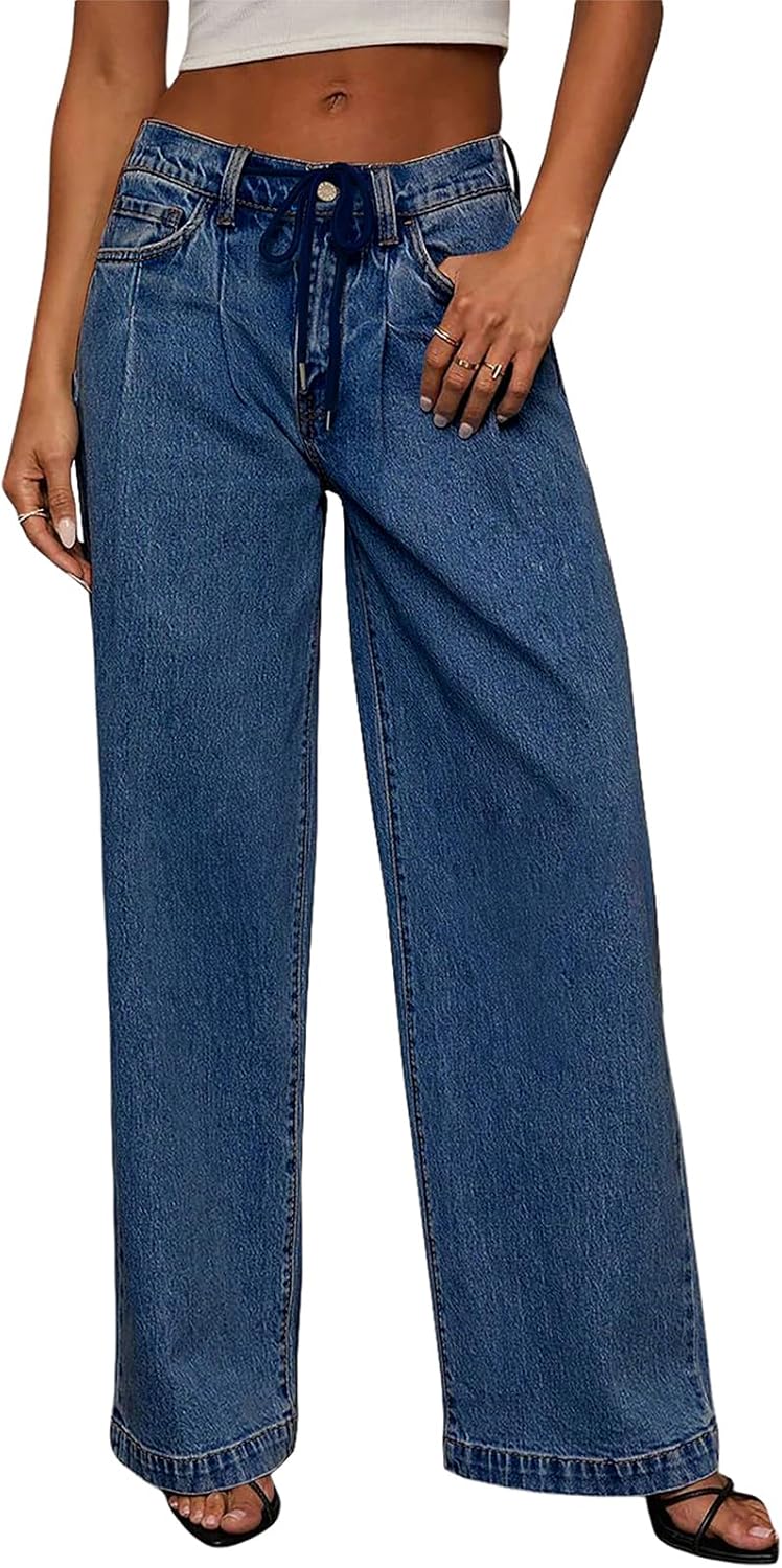 Sidefeel Women's Drawstring Jeans: Stylish Wide Leg Comfort
