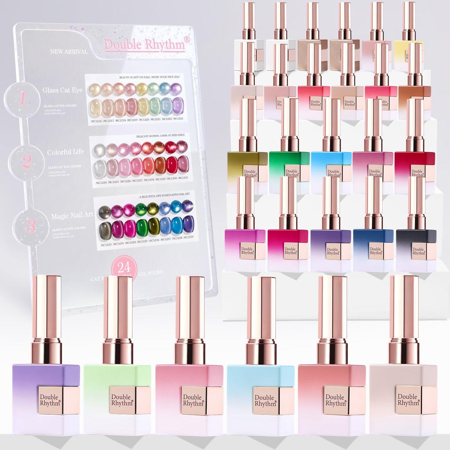 Double Rhythm 28Pcs Glass Cat Eye Gel Nail Polish Set for DIY
