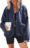 Womens Fuzzy Fleece Jacket Button Down Sherpa - Cozy Short Coat