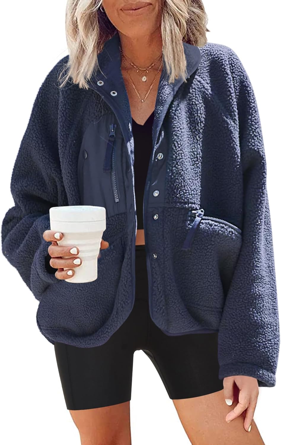 Nirovien Womens Fuzzy Fleece Jacket for Cozy Winter Style
