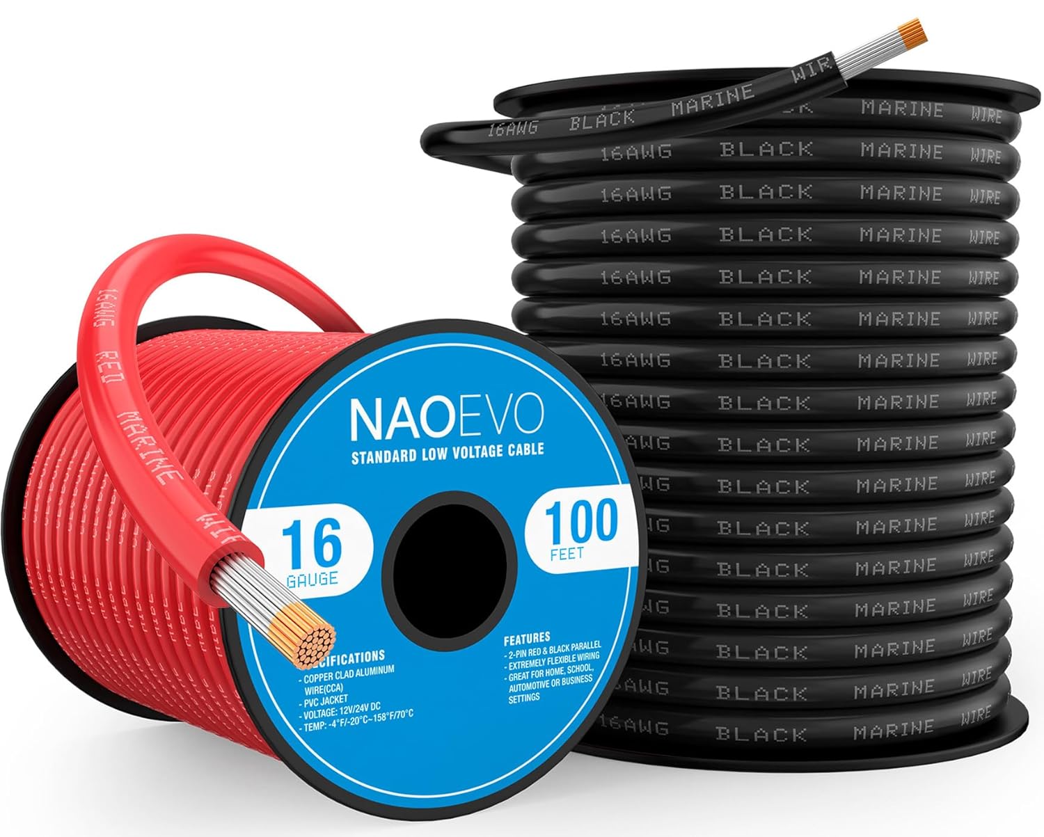 NAOEVO 16 Gauge Marine Wire for Boats, RVs, and More