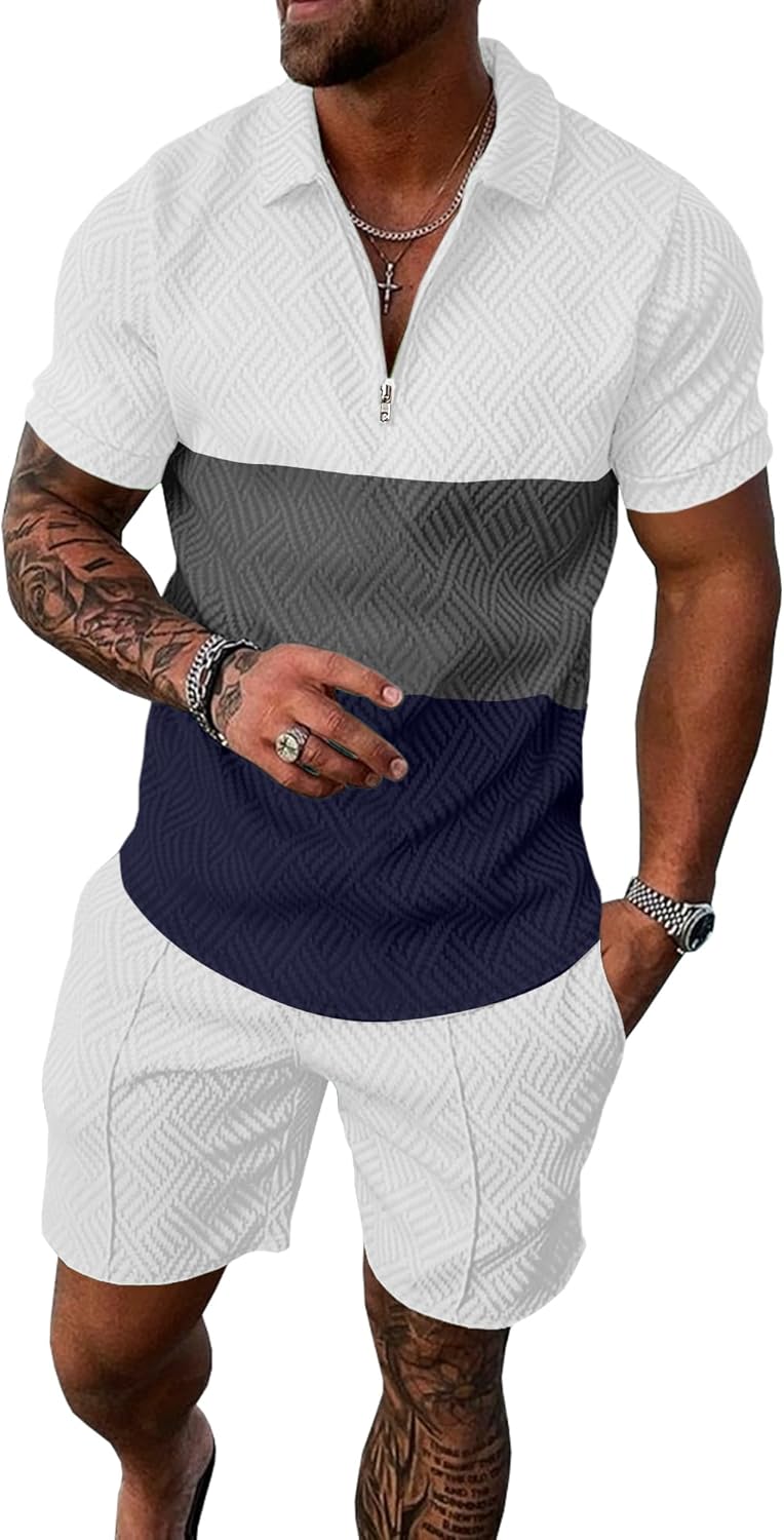 UOUA Mens Summer Track Suits 2 Piece Shorts Sets for Comfort