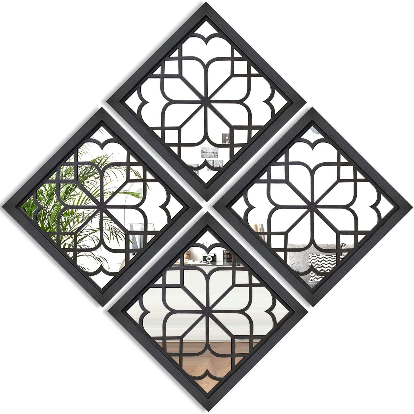 Gorgeous Rustic Farmhouse Square Wall Mirror Set of 4 for Home