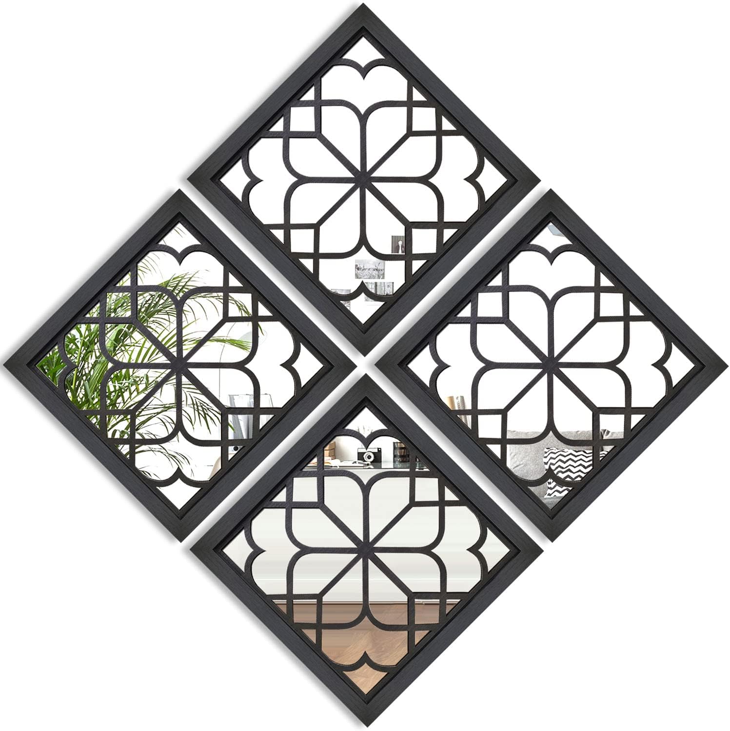 Gorgeous Rustic Farmhouse Square Wall Mirror Set of 4 for Home