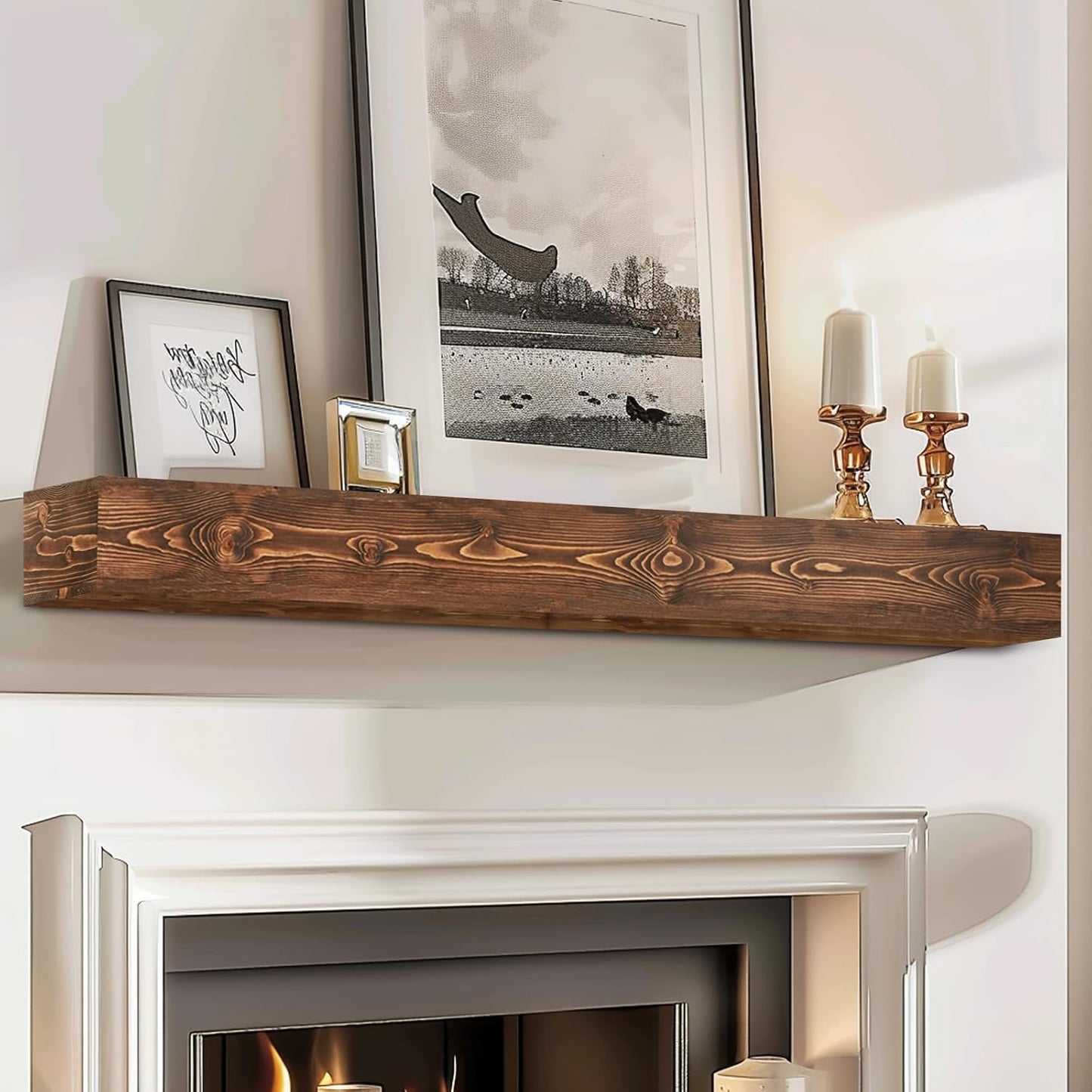 56x8x5 Handcrafted Rustic Solid Wood Fireplace Mantel Shelf