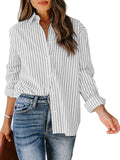 Womens Cotton Striped Button Down Shirt - Long Sleeve Office Top