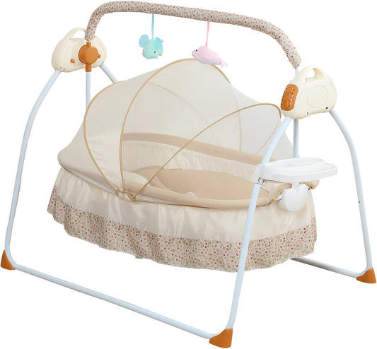 Portable Electric Baby Swing with Remote Control - 5 Swing Speeds & Music